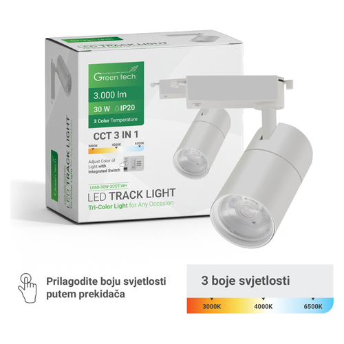 LED šinska svjetiljka Green Tech L068 30W, 3CCT, IP20, bijela
