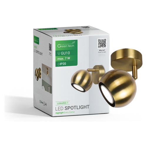 LED spot svjetiljka Green Tech LUNARIS-1, GU10, zlatna, metalna