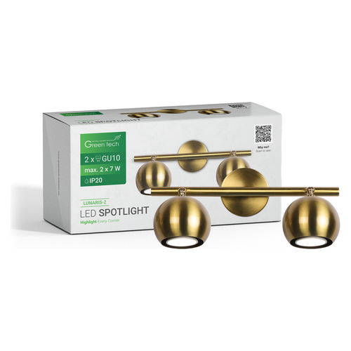 LED spot svjetiljka Green Tech LUNARIS-2, 2 x GU10, zlatna, nosač 300 mm