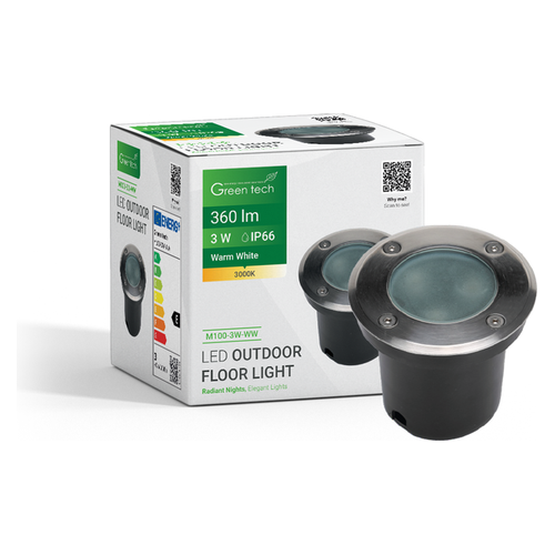 LED podna ugradna svjetiljka Green Tech M100-3W-WW, 3W, 3000K, IP66