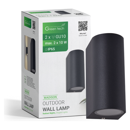 Vanjska zidna svjetiljka Green Tech MADISON GU10 x 2, IP65, crna