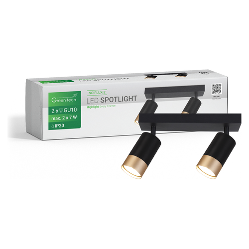 LED spot svjetiljka Green Tech NOIRLUX-2, 2 x GU10, crno-zlatna