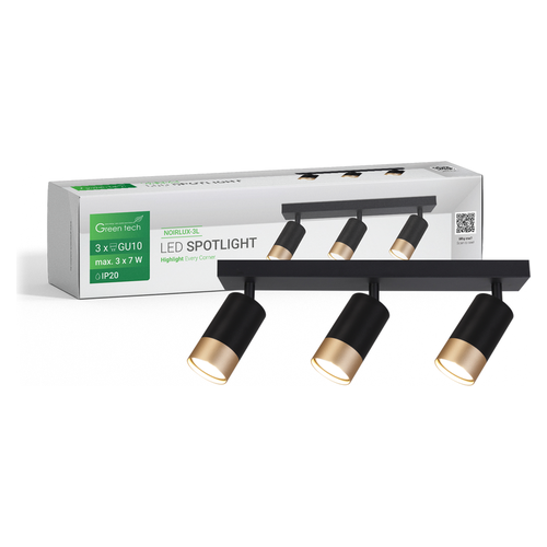 LED spot svjetiljka Green Tech NOIRLUX-3L, 3 x GU10, crno-zlatna, linijska