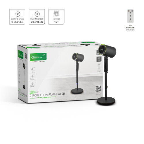 Green Tech 2u1 Pametni Ventilator i Grijalica 12″ – 50W / 2200W (G-HF-2IN1-GR)