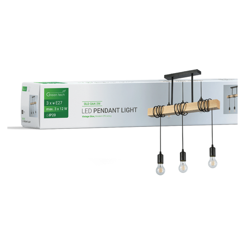 LED retro visilica Green Tech OLD OAK-3W, 3 x E27, drvo i metal