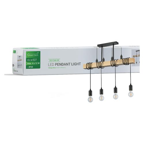 LED retro visilica Green Tech OLD OAK-4W, 4 x E27, drvo i metal