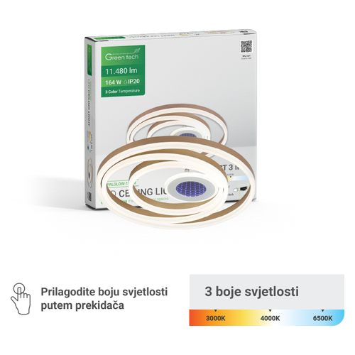 LED stropna svjetiljka Green Tech OPALGLOW-164W, 164W, 3CCT, metal + PC, 500×350 mm baza