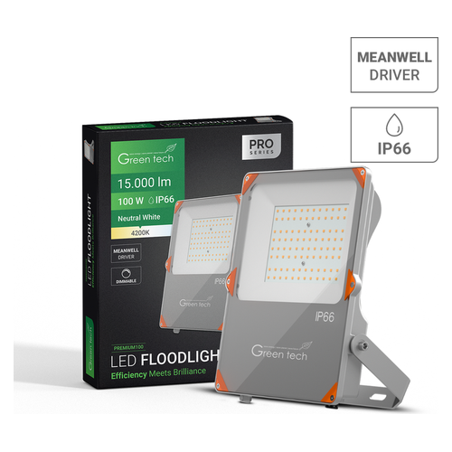 Premium LED reflektor Green Tech PREMIUM100, 100W, 15000 lm, 4200K, IP66, Meanwell