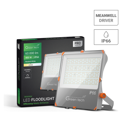 Premium LED reflektor Green Tech PREMIUM400, 400W, 60000 lm, 4200K, IP66, Meanwell