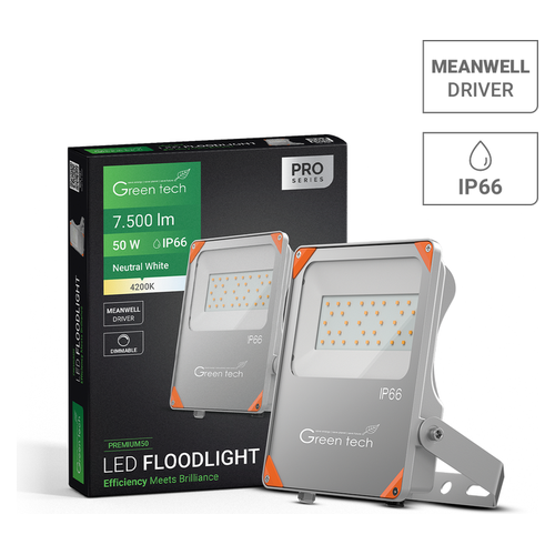 Premium LED reflektor Green Tech PREMIUM50, 50W, 7500 lm, 4200K, IP66, Meanwell