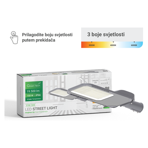 LED ulična svjetiljka Green Tech S10B-150W, 150 W, 19500 lm, 3CCT, Philips LED