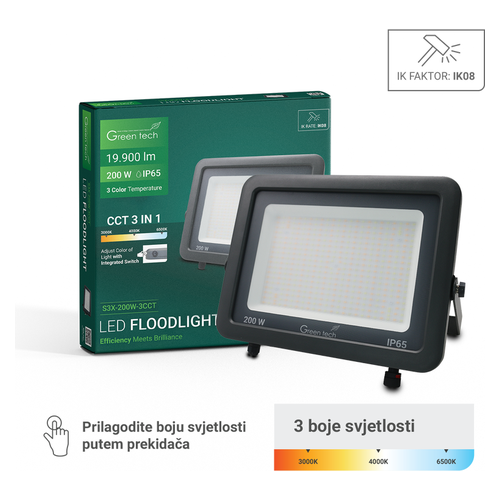 LED reflektor Green Tech S3X-200W-3CCT, 200W, 3CCT, IP65, aluminij