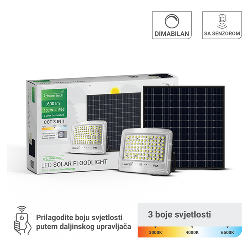 Solarni LED reflektor Green Tech SFX-100W-3CCT, 100 W, 3CCT, dimabilan