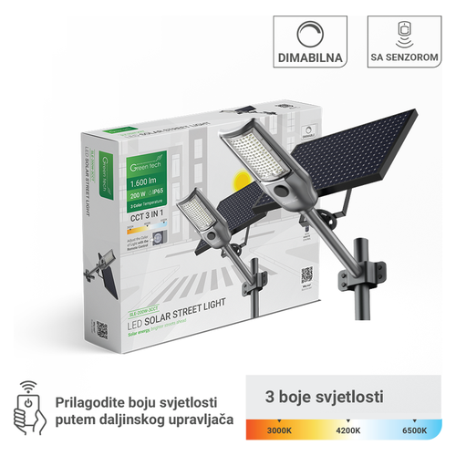 LED solarna ulična svjetiljka Green Tech SLE-200W-3CCT, 200 W, 3CCT, IP65