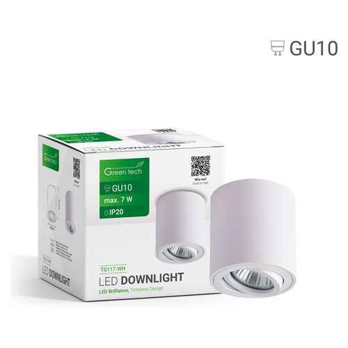 Nadgradna svjetiljka Green Tech TS117-WH, GU10, bijela, Ø80 mm