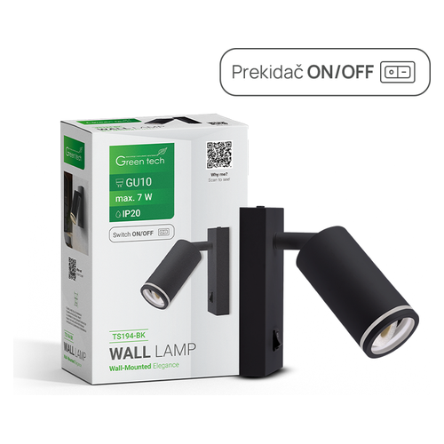 Zidna svjetiljka Green Tech TS194-BK, grlo GU10, IP20, crna