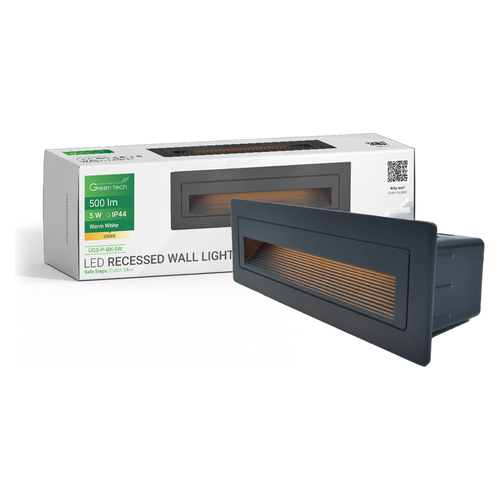 LED ugradna zidna svjetiljka Green Tech UGS-P-BK-5W, 5W/500lm, IP44, crna