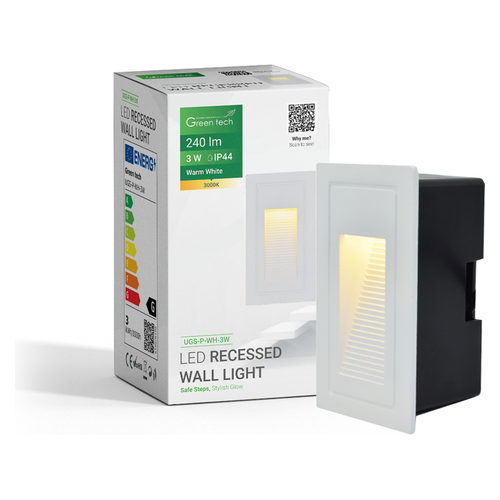 LED ugradna zidna svjetiljka Green Tech UGS-P-WH-3W, 3W/240lm, IP44, bijela