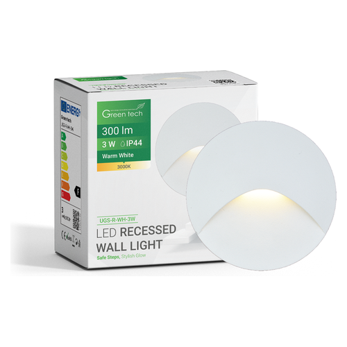LED ugradna zidna svjetiljka Green Tech UGS-R-WH-3W, 3W/300lm, IP44, bijela