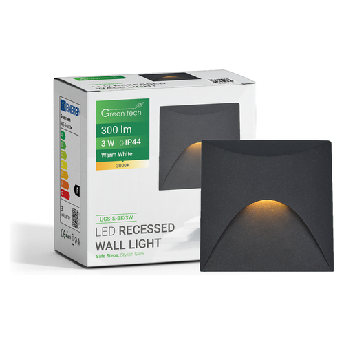 LED ugradna zidna svjetiljka Green Tech UGS-S-BK-3W, 3W/300lm, IP44, crna