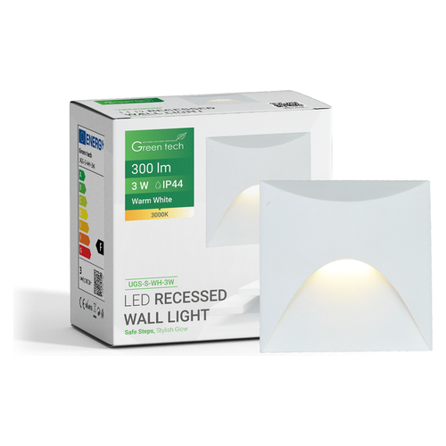LED ugradna zidna svjetiljka Green Tech UGS-S-WH-3W, 3W/300lm, IP44, bijela