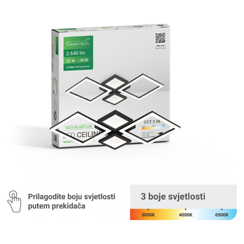 LED stropna svjetiljka Green Tech VECTORLIGHT-52W, 52W, 3CCT, crna, 3640 lm