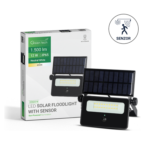 Solarni LED reflektor Green Tech VENUS-M, 12 W / 1500 lm, IP65, 4000 K