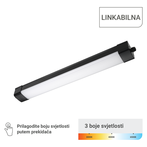 LED vodotijesna svjetiljka Green Tech WP-BD-30W-3CCT, 30 W / 3000 lm, 3CCT, IP65, crna