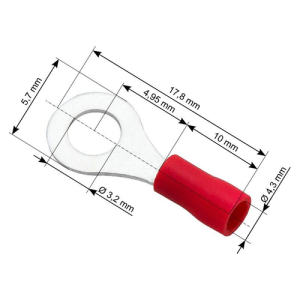 Okrugla stopica izolirana 0,5-1,5 mm², 3,2/17,8 mm, Ø 4,3 mm, crvena, pakiranje 100 kom