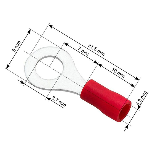 Okrugla stopica izolirana 0,5-1,5 mm², 3,7/21,5 mm, Ø 4,3 mm, crvena, pakiranje 100 kom