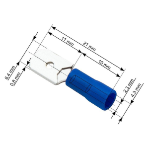 Stopica plosnata muška izolirana 1,5-2,5 mm², 6,4/0,8/21 mm, Ø 4,3 mm, plava, pakiranje 100 kom