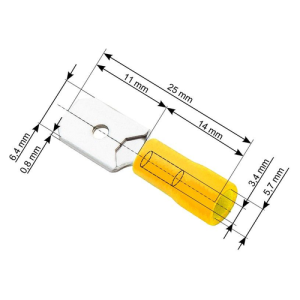 Stopica plosnata muška izolirana 4-6 mm², 6,4/0,8/25 mm, Ø 5,7 mm, žuta, pakiranje 100 kom