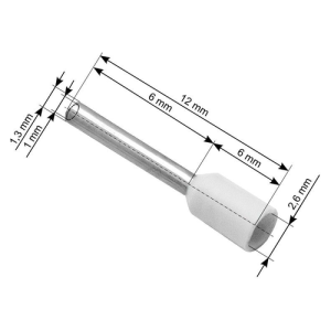 Izolirani završni tuljci 0,5 mm², 1,3/12 mm, Ø 2,6 mm, bijeli, pakiranje 100 kom