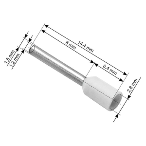 Izolirani završni tuljci 0,75 mm², 1,5/14,4 mm, Ø 2,8 mm, bijeli, pakiranje 100 kom